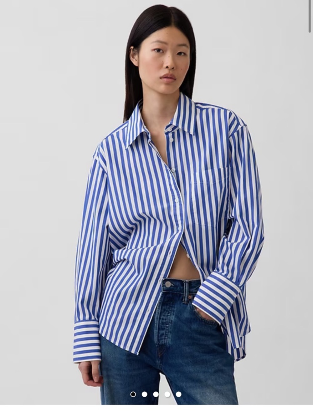 GAP White and Tan Striped Button-Up Shirt